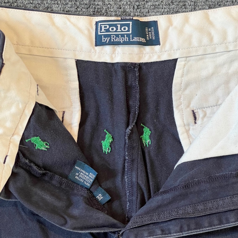 Polo Ralph Lauren Mens Navy Blue All Over Green Pony Embroidered Chino Shorts 32 - Picture 2 of 5